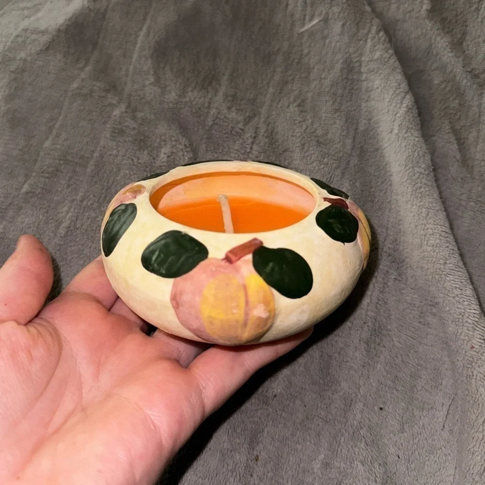 NWT Clay Decorative Candle Peach Orange Jar Unused Home Decor Accent